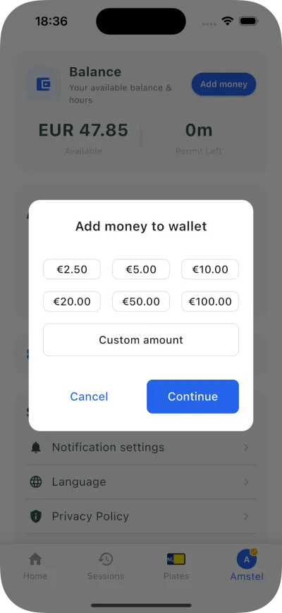 Geld toevoegen aan portemonnee