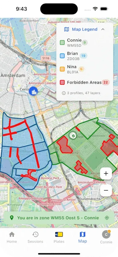 Interactieve parkeerkaart die beschikbare zones toont